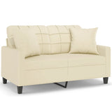 2-Seater Sofa with Throw Pillows Cream 120 cm Faux Leather - Front View