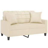 2-Seater Sofa with Throw Pillows Cream 120 cm Faux Leather - Side View