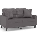 2-Seater Sofa with Throw Pillows Grey 120 cm Faux Leather - Front View
