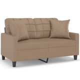 2-Seater Sofa with Throw Pillows Cappuccino 120 cm Faux Leather - Front View