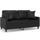 2-Seater Sofa with Throw Pillows Black 140 cm Faux Leather - Front View
