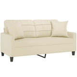 2-Seater Sofa with Throw Pillows Cream 140 cm Faux Leather - Side View