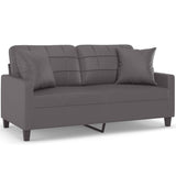 2-Seater Sofa with Throw Pillows Grey 140 cm Faux Leather - Front View