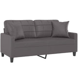 2-Seater Sofa with Throw Pillows Grey 140 cm Faux Leather - Side View