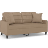 2-Seater Sofa with Throw Pillows Cappuccino 140 cm Faux Leather - Front View