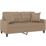 2-Seater Sofa with Throw Pillows Cappuccino 140 cm Faux Leather - Side View