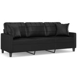 3-Seater Sofa with Throw Pillows Black 180 cm Faux Leather - Front View
