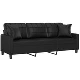 3-Seater Sofa with Throw Pillows Black 180 cm Faux Leather - Side View