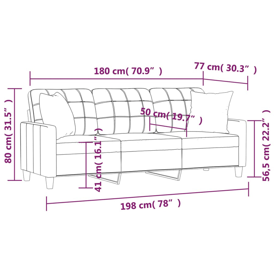 3-Seater Sofa with Throw Pillows Cream 180 cm Faux Leather