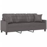 3-Seater Sofa with Throw Pillows Grey 180 cm Faux Leather - Side View