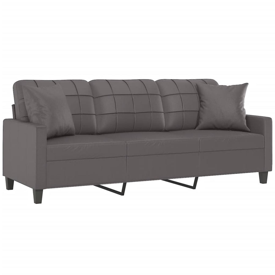 3-Seater Sofa with Throw Pillows Grey 180 cm Faux Leather