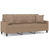 3-Seater Sofa with Throw Pillows Cappuccino 180 cm Faux Leather - Front View