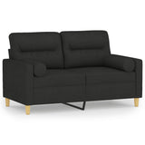 2-Seater Sofa with Throw Pillows Black 120 cm Fabric - Front View