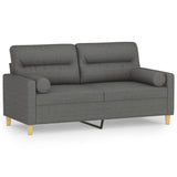 2-Seater Sofa with Throw Pillows Dark Grey 140 cm Fabric - Front View