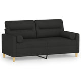 2-Seater Sofa with Throw Pillows Black 140 cm Fabric - Front View