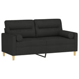 2-Seater Sofa with Throw Pillows Black 140 cm Fabric - Side View