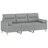 3-Seater Sofa with Throw Pillows Light Grey 180 cm Fabric - Side View
