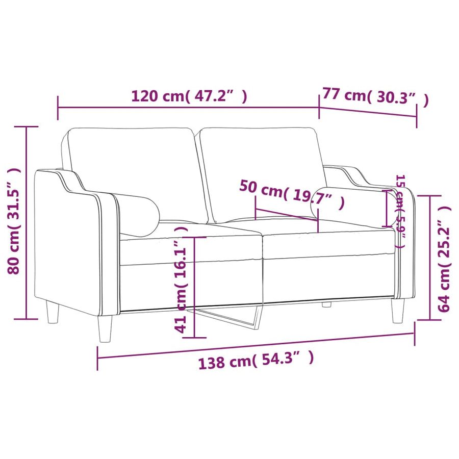 2-Seater Sofa with Throw Pillows Light Grey 120 cm Fabric