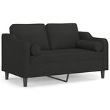 2-Seater Sofa with Throw Pillows Black 120 cm Fabric - Front View