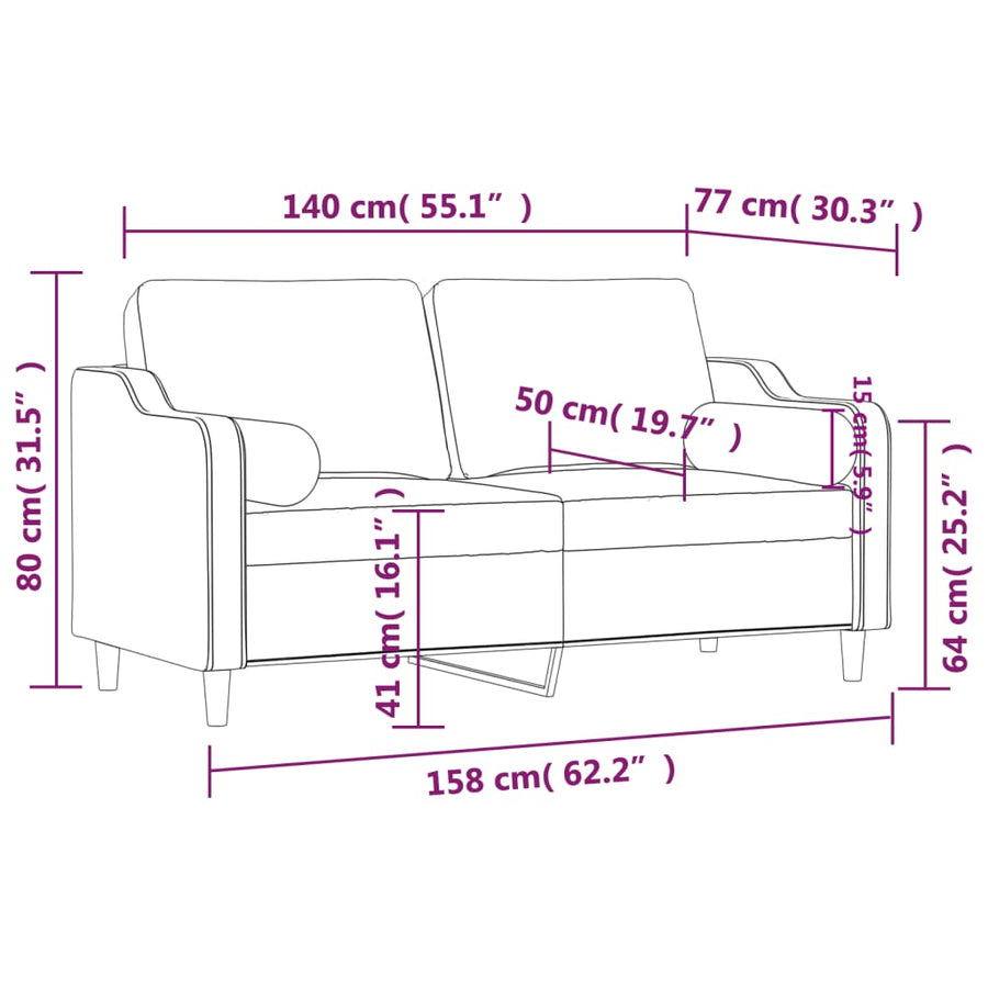 2-Seater Sofa with Throw Pillows Light Grey 140 cm Fabric