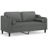 2-Seater Sofa with Throw Pillows Dark Grey 140 cm Fabric - Front View