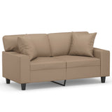 2-Seater Sofa with Throw Pillows Cappuccino 120 cm Faux Leather - Front View