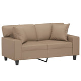 2-Seater Sofa with Throw Pillows Cappuccino 120 cm Faux Leather - Side View