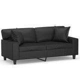 2-Seater Sofa with Throw Pillows Black 140 cm Faux Leather - Front View