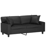 2-Seater Sofa with Throw Pillows Black 140 cm Faux Leather - Side View