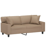 2-Seater Sofa with Throw Pillows Cappuccino 140 cm Faux Leather - Side View