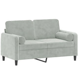 2-Seater Sofa with Throw Pillows Light Grey 120 cm Velvet - Side View