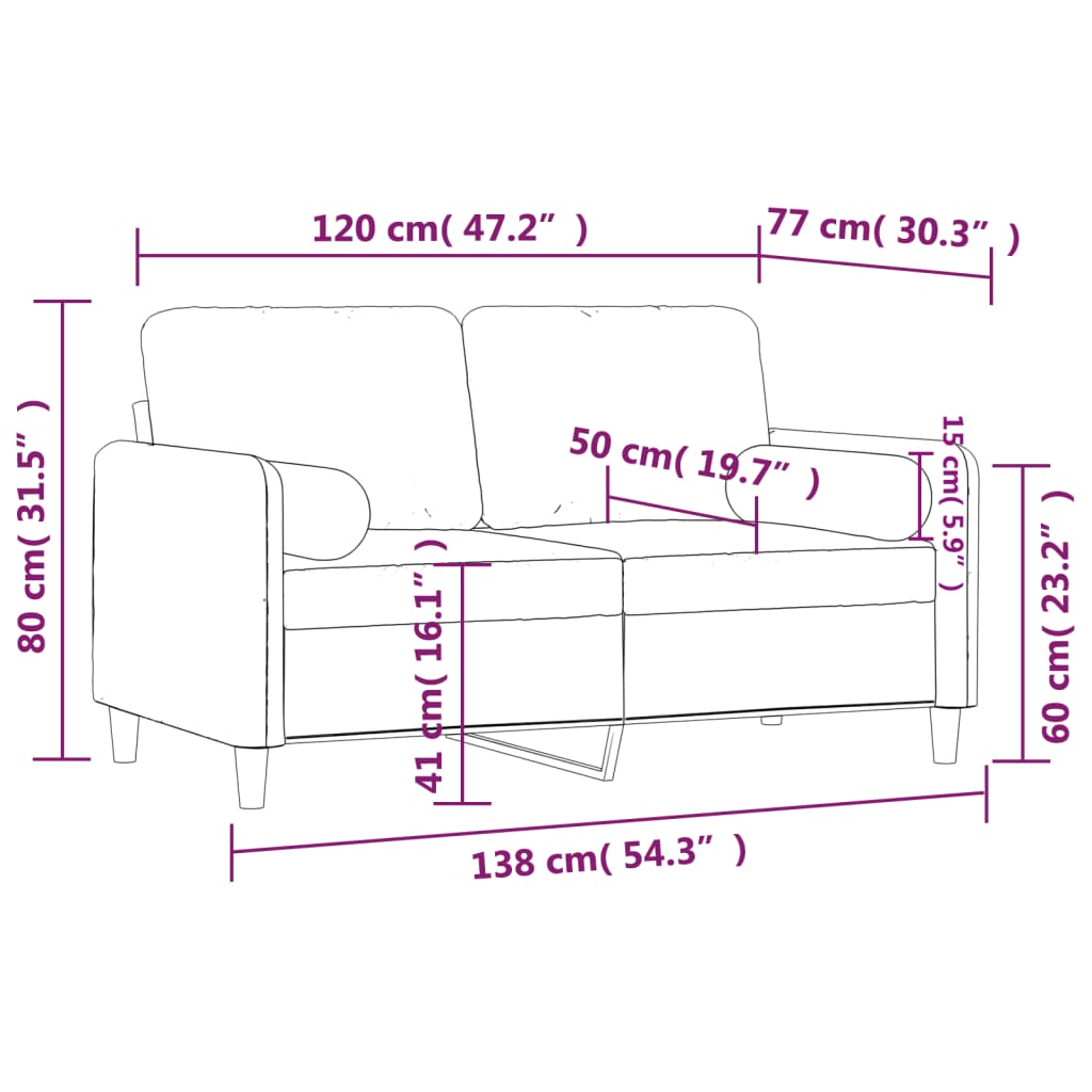 2-Seater Sofa with Throw Pillows Light Grey 120 cm Velvet
