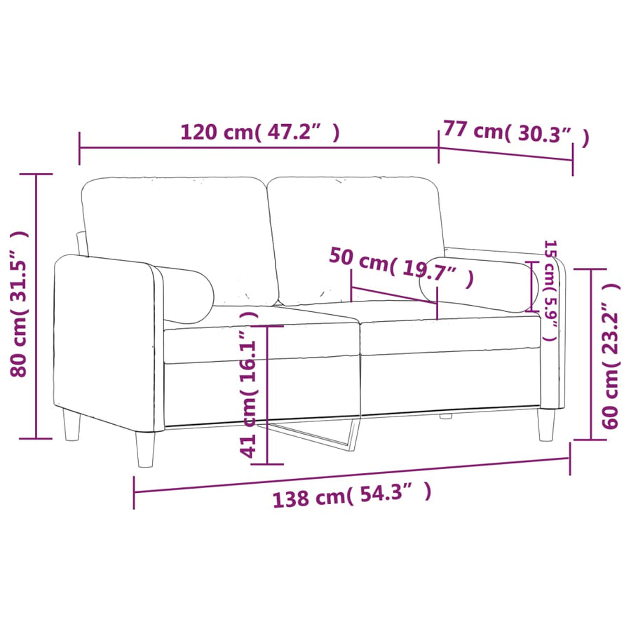 2-Seater Sofa with Throw Pillows Light Grey 120 cm Velvet