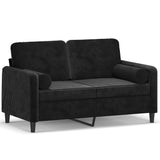 2-Seater Sofa with Throw Pillows Black 120 cm Velvet - Front View