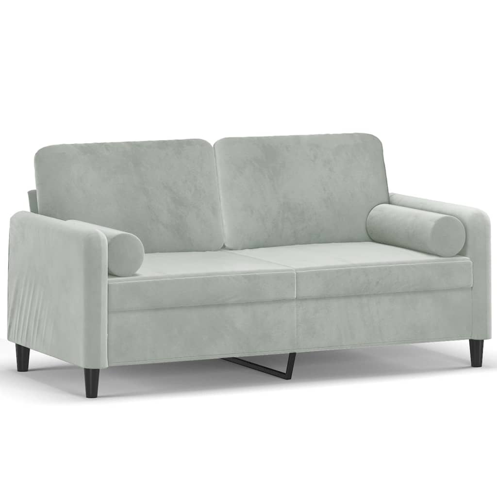 2-Seater Sofa with Throw Pillows Light Grey 140 cm Velvet