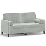 2-Seater Sofa with Throw Pillows Light Grey 140 cm Velvet - Front View