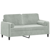 2-Seater Sofa with Throw Pillows Light Grey 140 cm Velvet - Side View