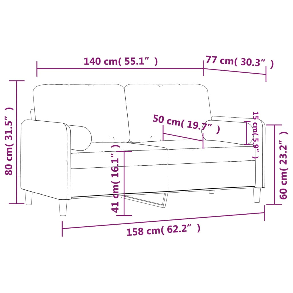 2-Seater Sofa with Throw Pillows Light Grey 140 cm Velvet