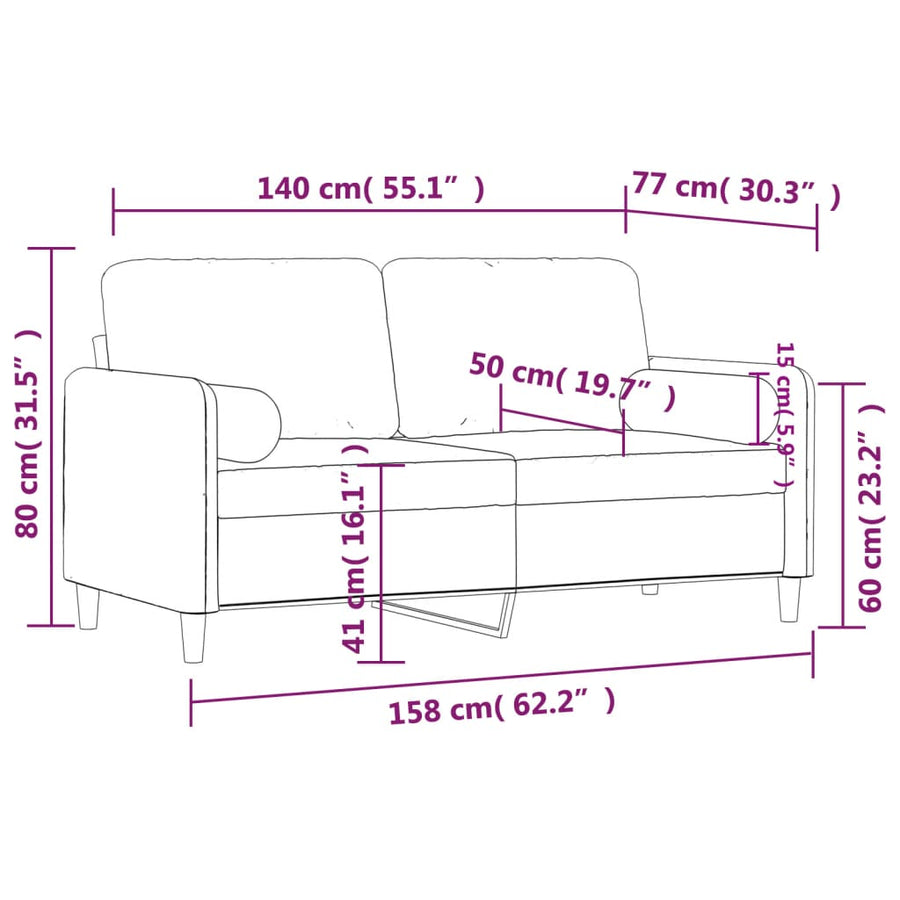 2-Seater Sofa with Throw Pillows Light Grey 140 cm Velvet