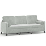 3-Seater Sofa with Throw Pillows Light Grey 180 cm Velvet - Front View