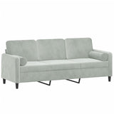 3-Seater Sofa with Throw Pillows Light Grey 180 cm Velvet - Side View