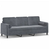 3-Seater Sofa with Throw Pillows Dark Grey 180 cm Velvet - Front View