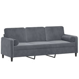 3-Seater Sofa with Throw Pillows Dark Grey 180 cm Velvet - Side View