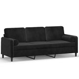 3-Seater Sofa with Throw Pillows Black 180 cm Velvet - Front View