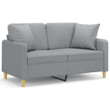 2-Seater Sofa with Throw Pillows Light Grey 120 cm Fabric - Front View