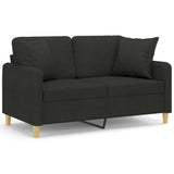 2-Seater Sofa with Throw Pillows Black 120 cm Fabric - Front View