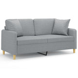 2-Seater Sofa with Throw Pillows Light Grey 140 cm Fabric - Front View