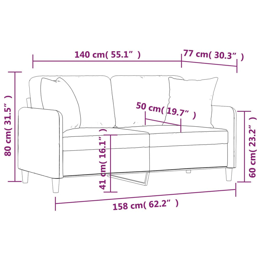 2-Seater Sofa with Throw Pillows Light Grey 140 cm Fabric