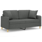 2-Seater Sofa with Throw Pillows Dark Grey 140 cm Fabric - Front View