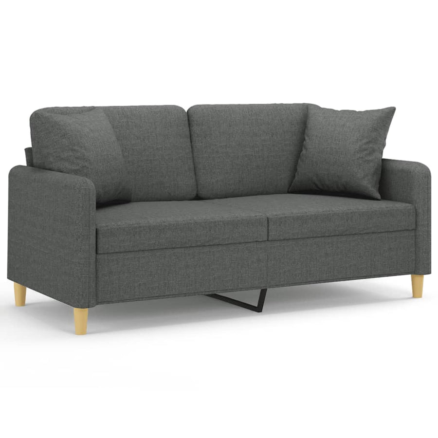 2-Seater Sofa with Throw Pillows Dark Grey 140 cm Fabric